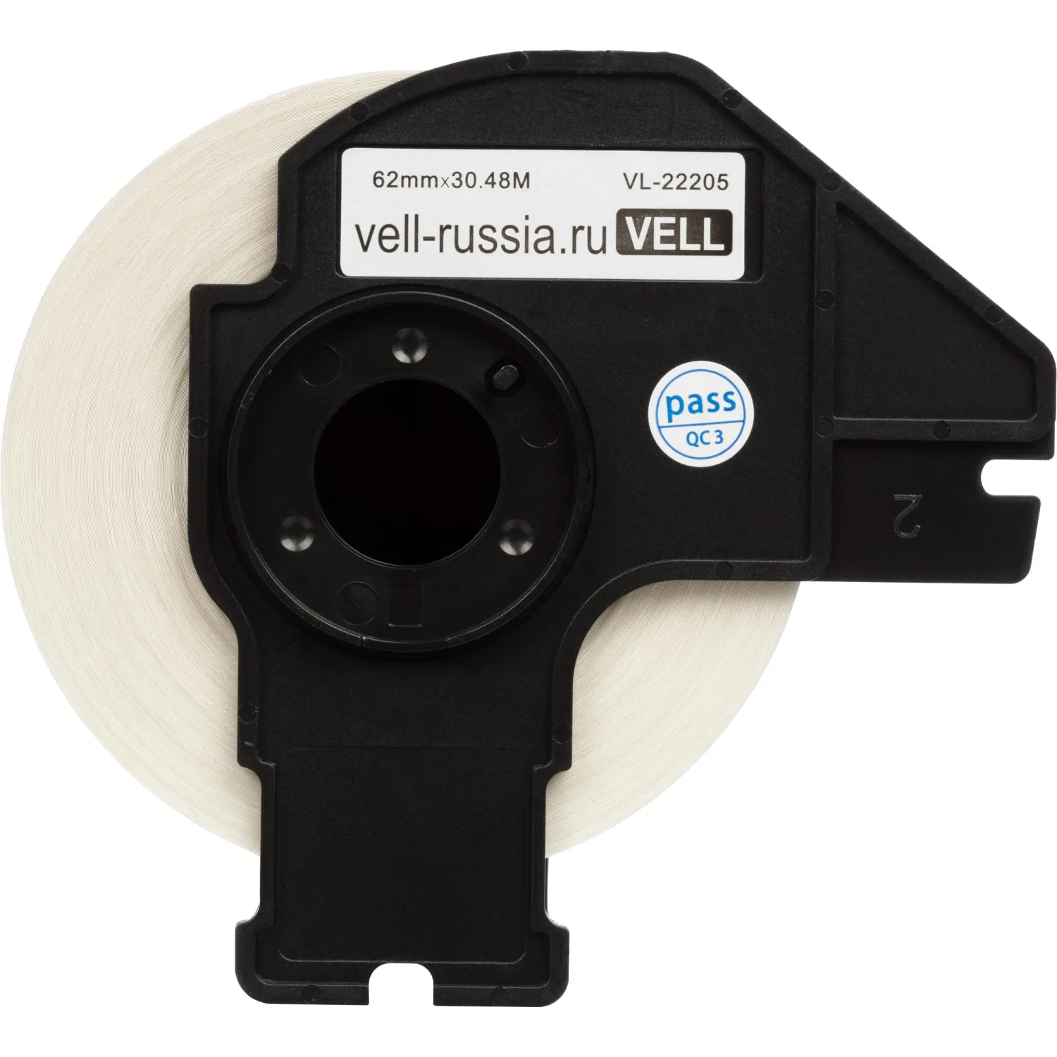 Картридж Vell VL-B-DK 22205 для принтера этикеток Brother (62 мм x 30.48 м, цвет ленты белый, шрифт чёрный) - Image 2