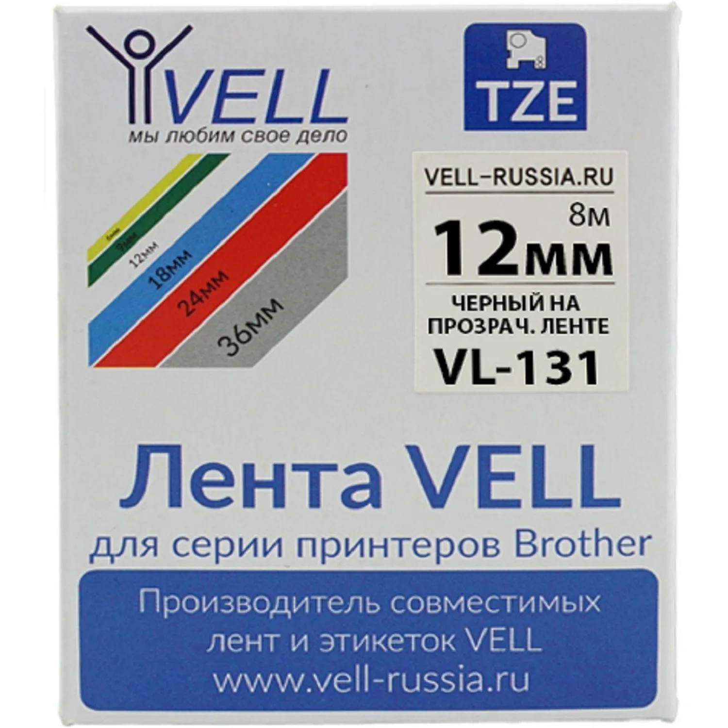 Картридж Vell VL-131 для принтера этикеток Brother (12 мм x 8 м, цвет ленты прозрачный, шрифт чёрный) - Image 3