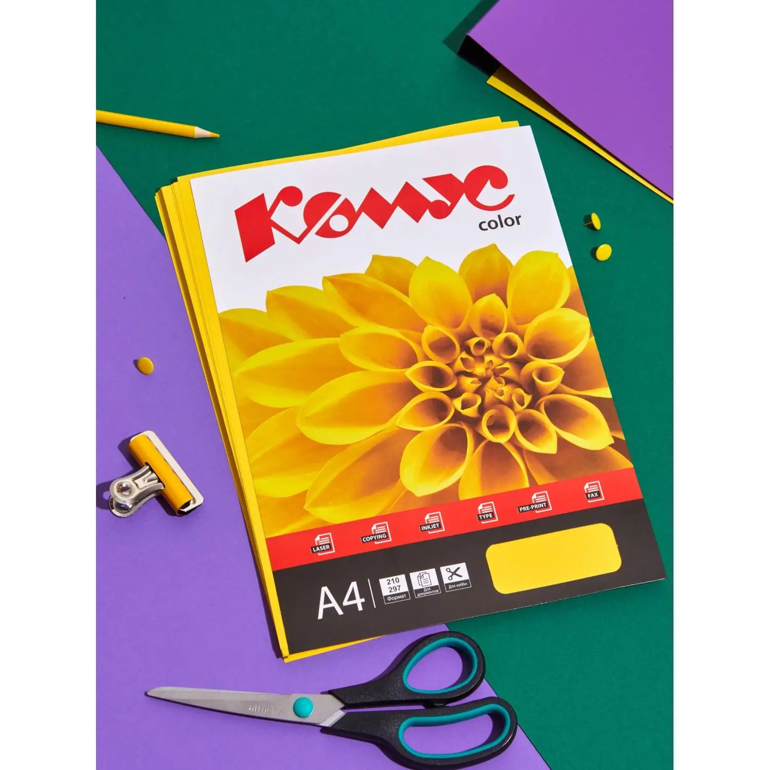 Цветная бумага Комус Color лимон А4 80 г/м² (50 листов, подходит для печати, факсов и копиров) - Image 4