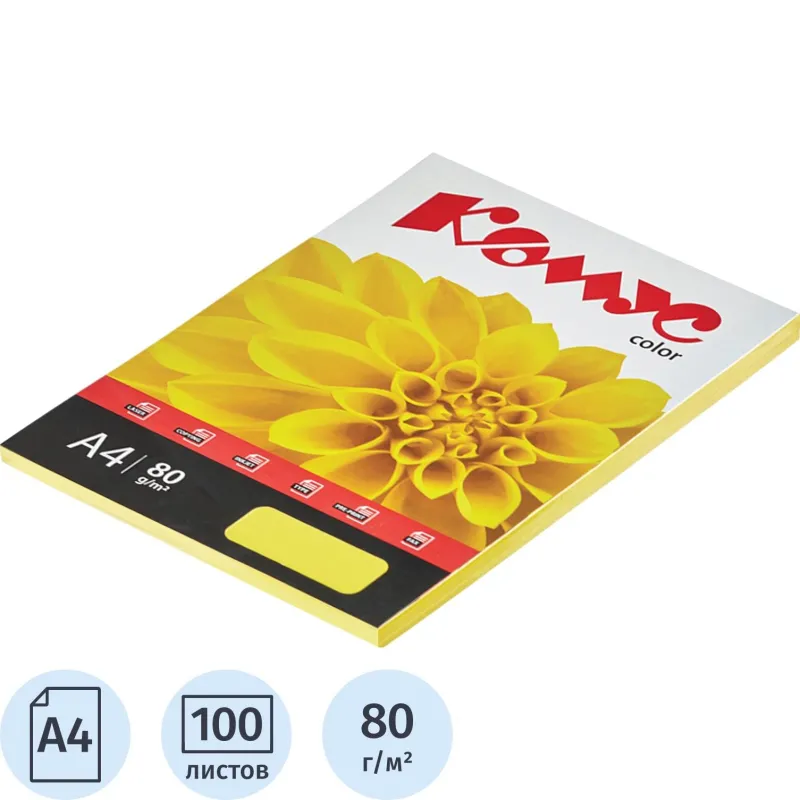 Цветная бумага Комус Color лимон А4 80г/м² (100л.) для офисной техники