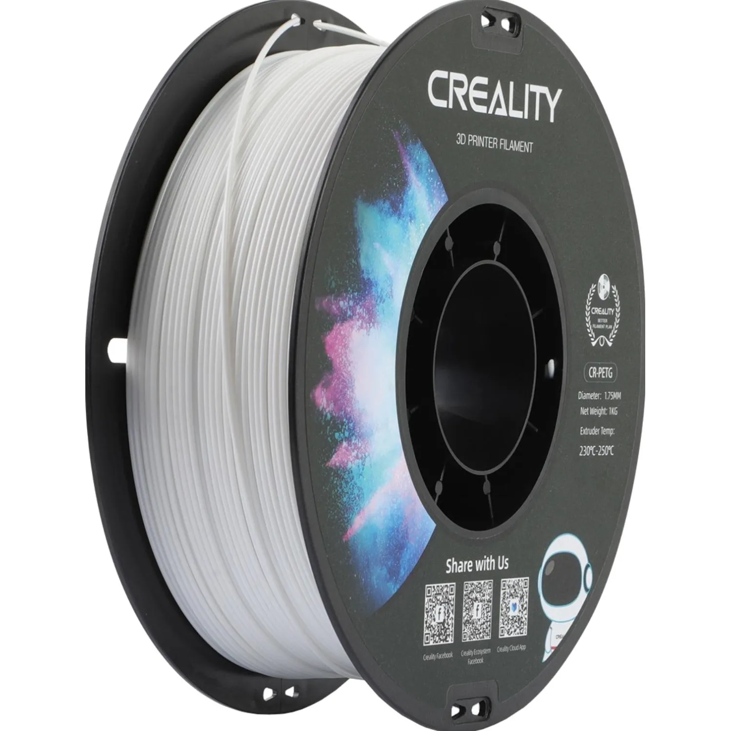 Пластик CR-PETG для 3D-принтера Creality белый глянцевый 1.75 мм 1 кг