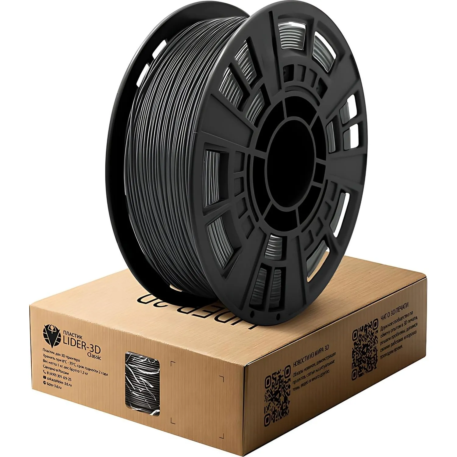 Пластик PETG для 3D-принтера Lider-3D чёрный глянцевый 1.75 мм 1 кг - Image 2