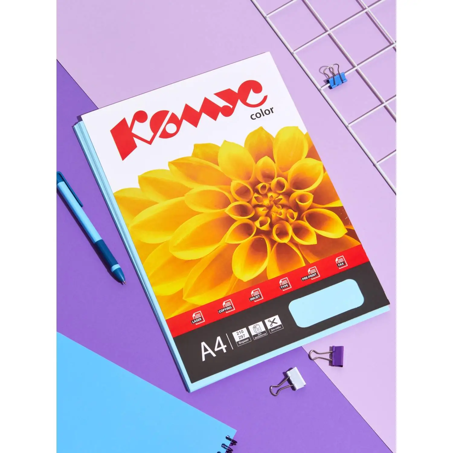 Цветная бумага Комус Color А4 голубая пастель 80г/м² (50л) для офиса - Image 3