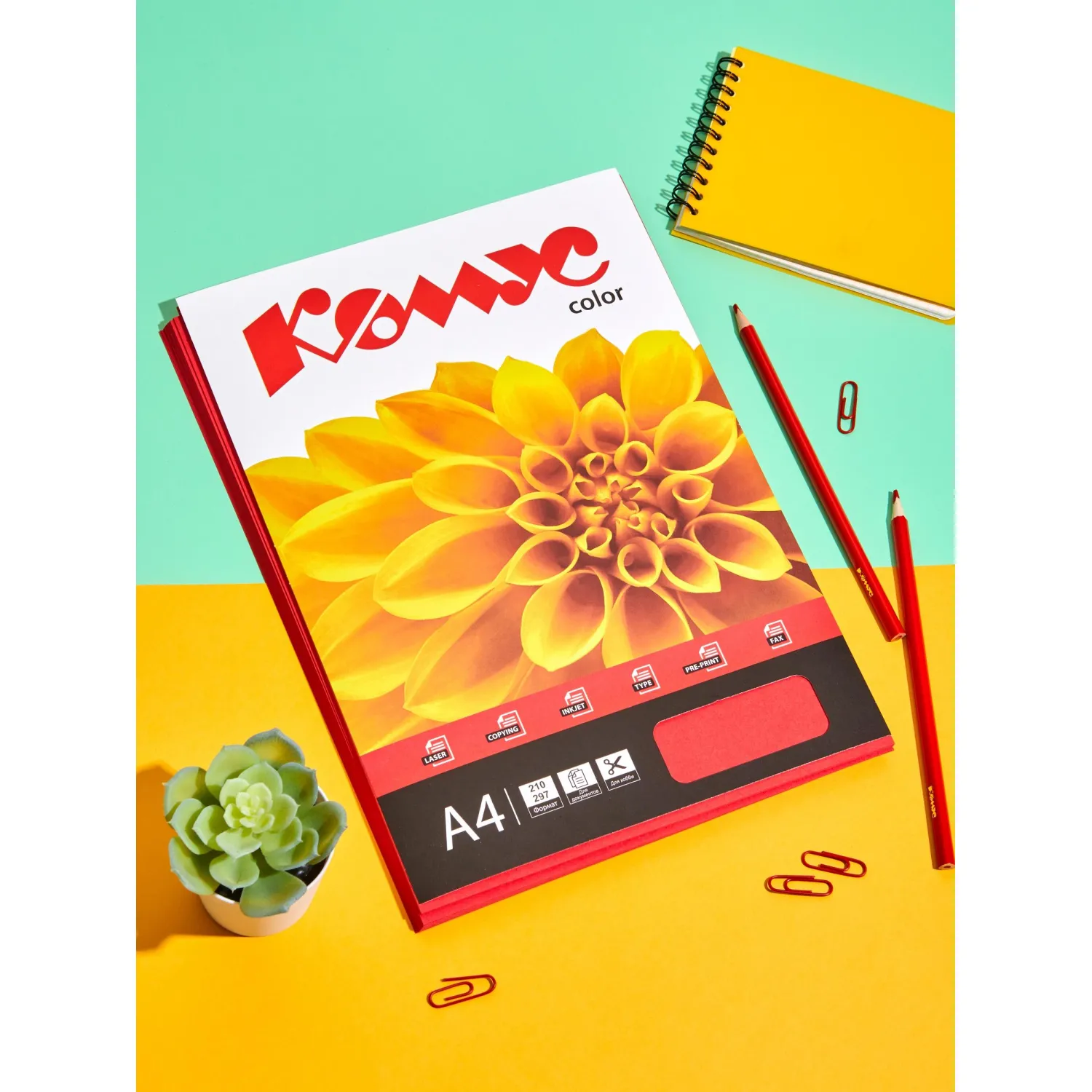 Цветная бумага Комус Color красный А4 80 г/м² (100 л.), офисная для печати, факсов и копиров - Image 4