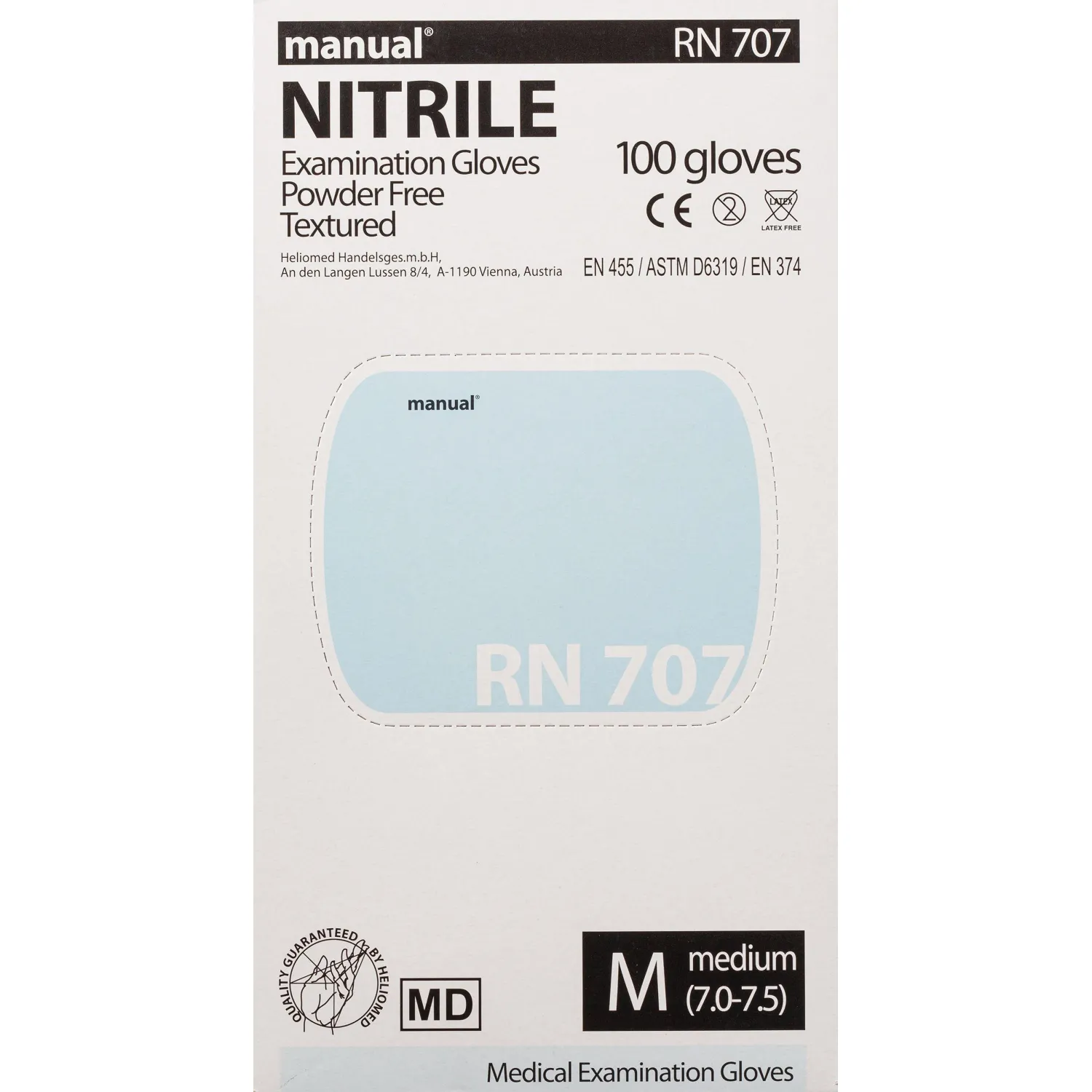Перчатки медицинские смотровые Manual RN 707 нитриловые неопудренные особопрочные в ассортименте (размер M, 100 штук/50 пар в упаковке) - Image 6