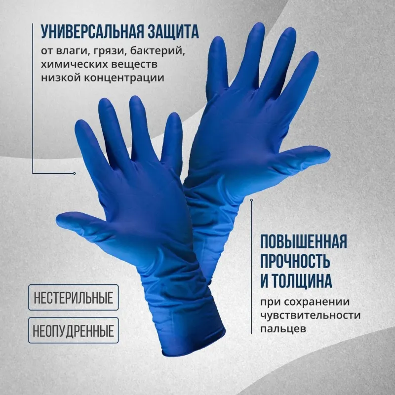 Перчатки медицинские смотровые S&C High Risk DL 215 латексные неопудренные с двойным хлорированием синие (размер S, 50 штук/25 пар в упаковке) - Image 3