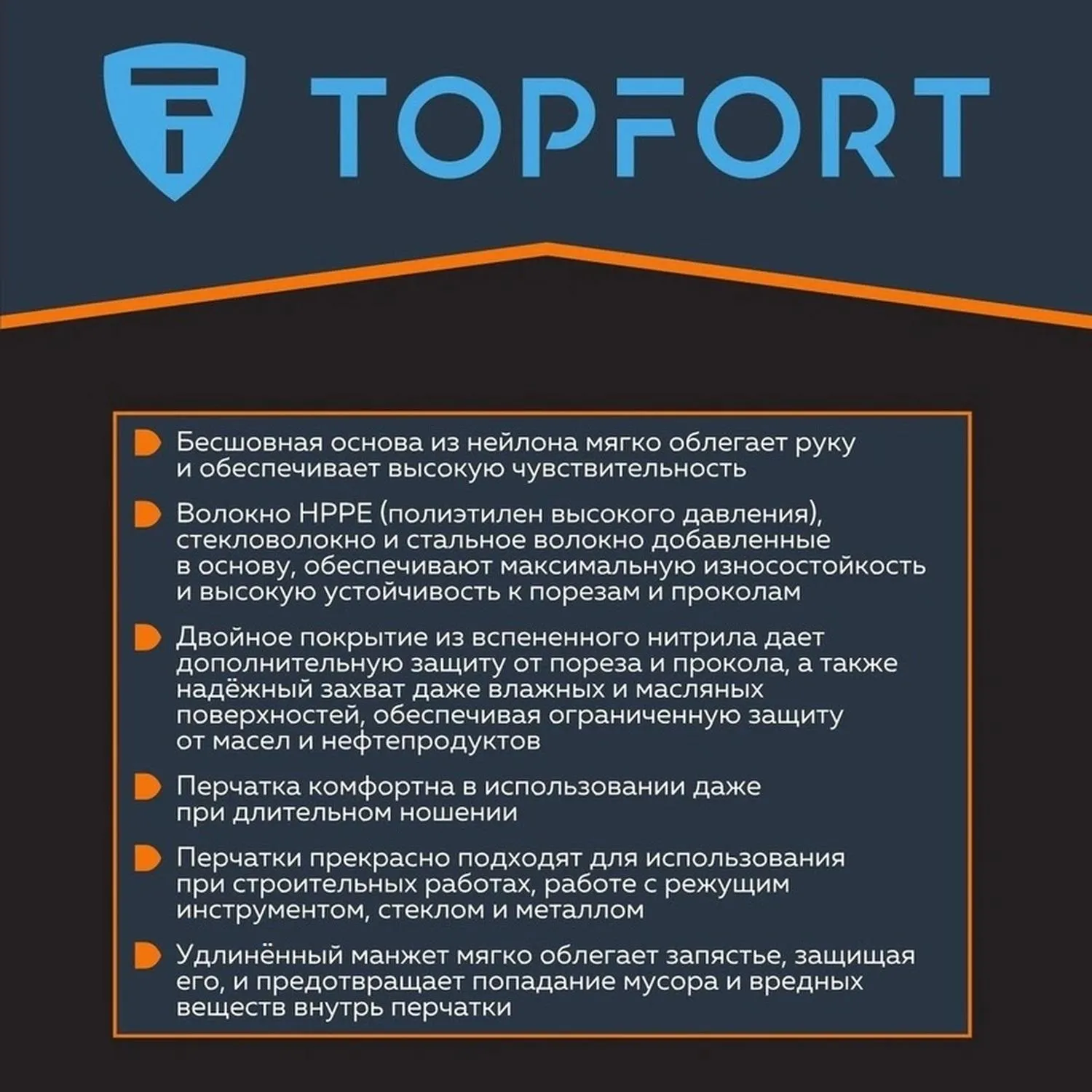 Перчатки для защиты от порезов TOPFORT Сполдер Нит Е с нитриловым покрытием (13 класс вязки, размер 8 (M)) - Image 3