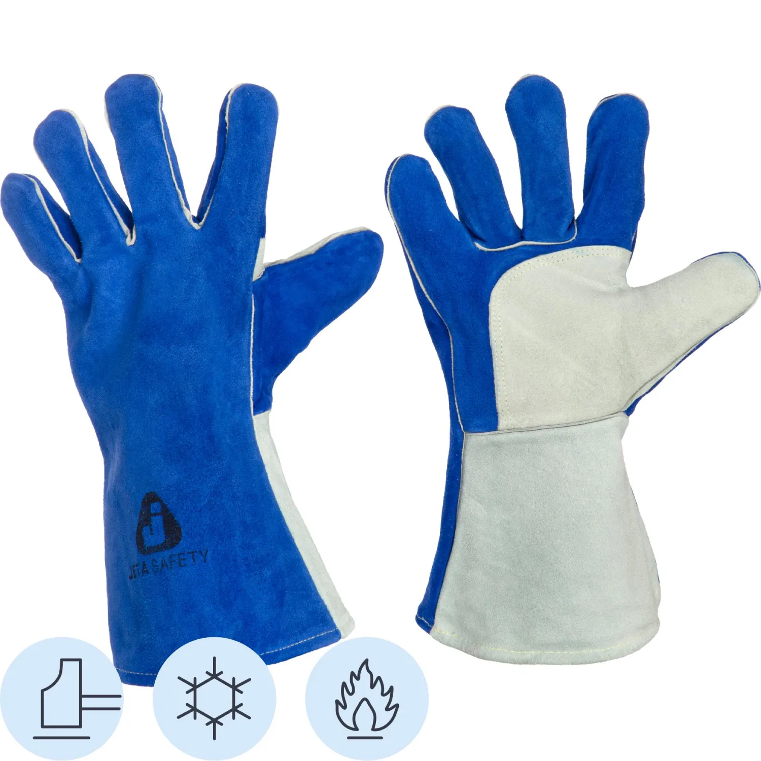 Краги сварщика спилковые Jeta Safety Ferrus Frost утеплённые пятипалые синие/серые (JWK601)