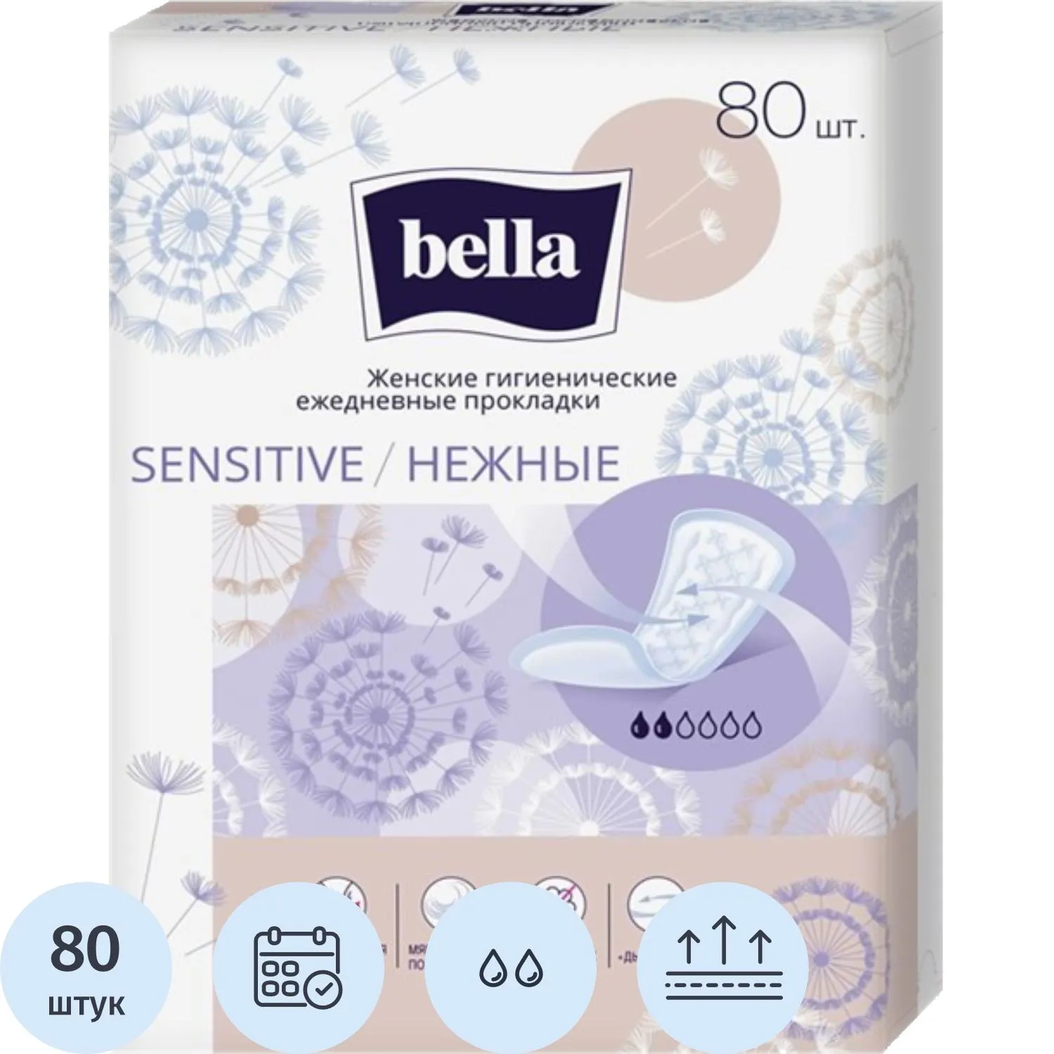 Прокладки женские гигиенические Bella Sensitive дышащие (80 штук в упаковке)