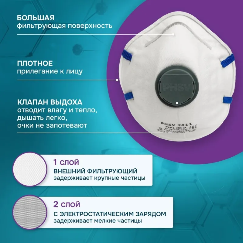 Респиратор PHSV 2011 противоаэрозольный с клапаном FFP1 (10 штук в упаковке) - Image 2