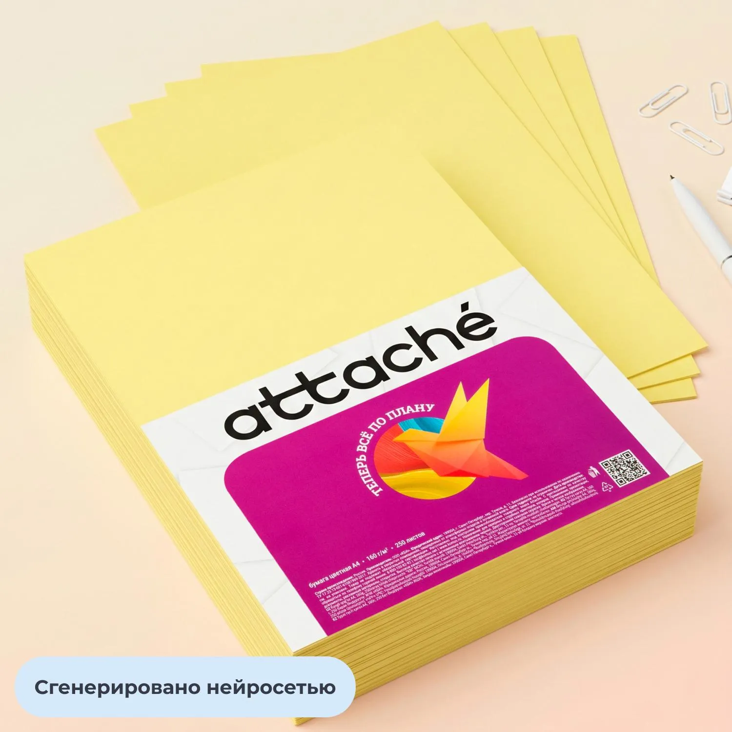 Цветная бумага Attache желтая интенсив А4 160 г/м² (250 л., печать, презентации, офисная Россия) - Image 4