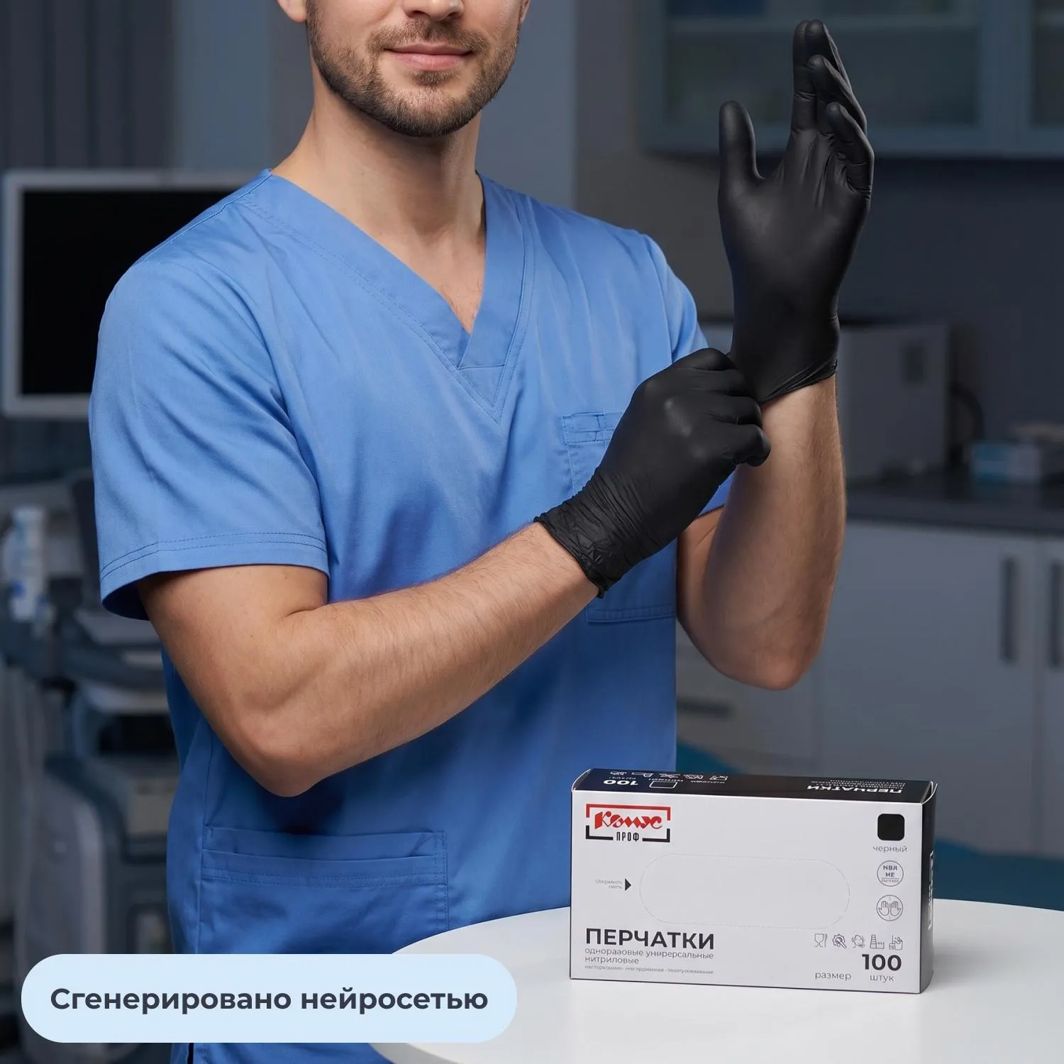 Перчатки одноразовые универсальные нитриловые нестерильные неопудренные размер L (8-9) чёрные (50 пар/100 штук в упаковке) - Image 2