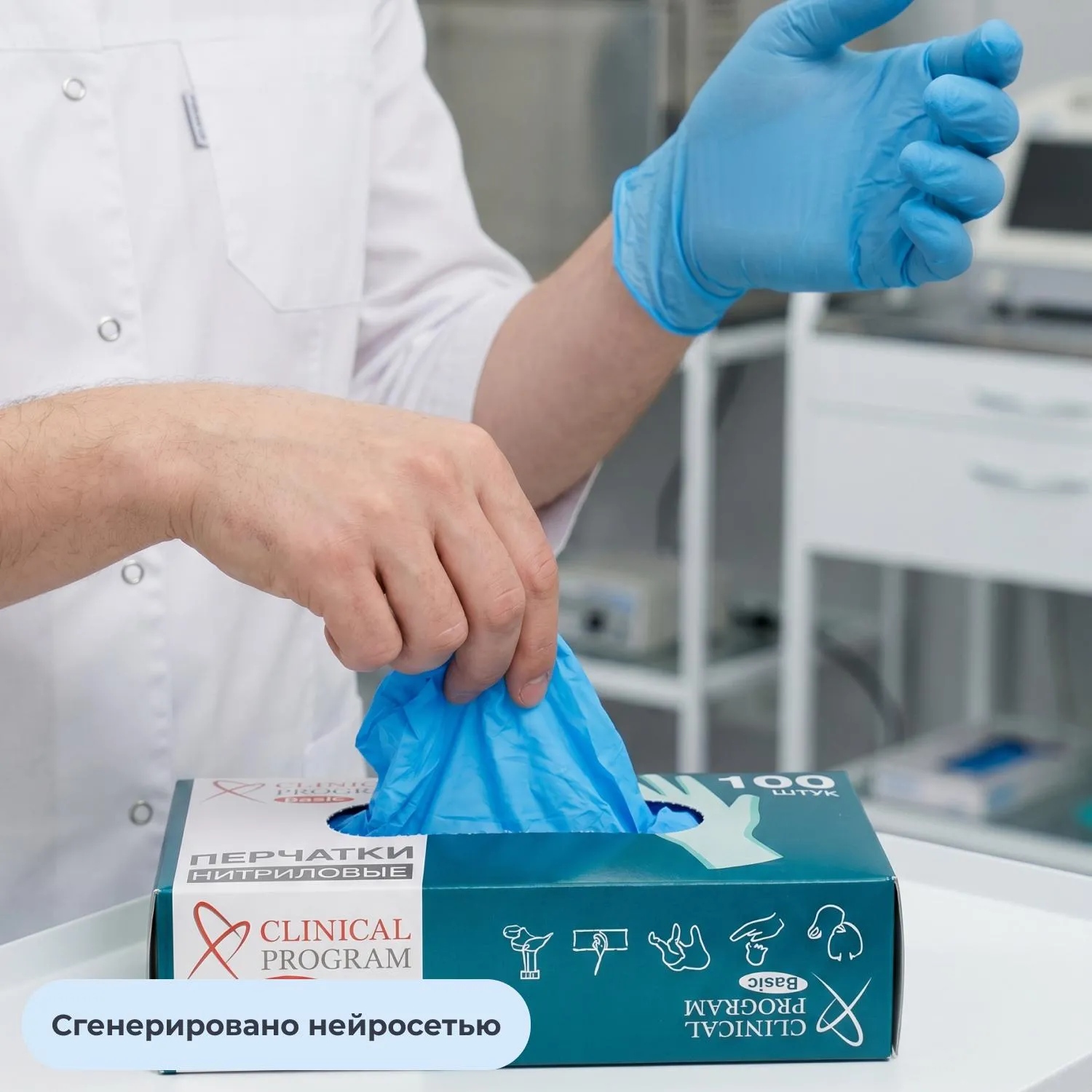 Перчатки медицинские смотровые нитриловые  Basic нестерильные неопудренные размер S (6.5-7) голубые (50 пар/100 штук в упаковке) - Image 2