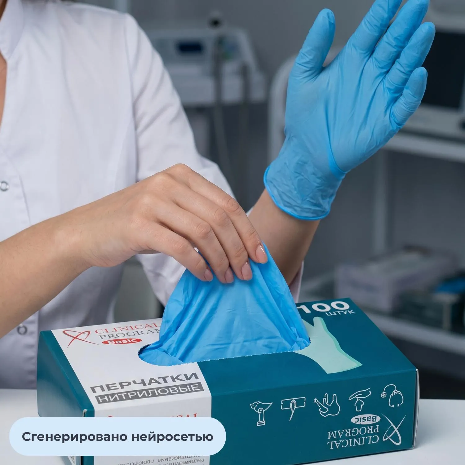 Перчатки медицинские смотровые нитриловые Basic нестерильные неопудренные размер M (7-8) голубые (50 пар/100 штук в упаковке) - Image 2
