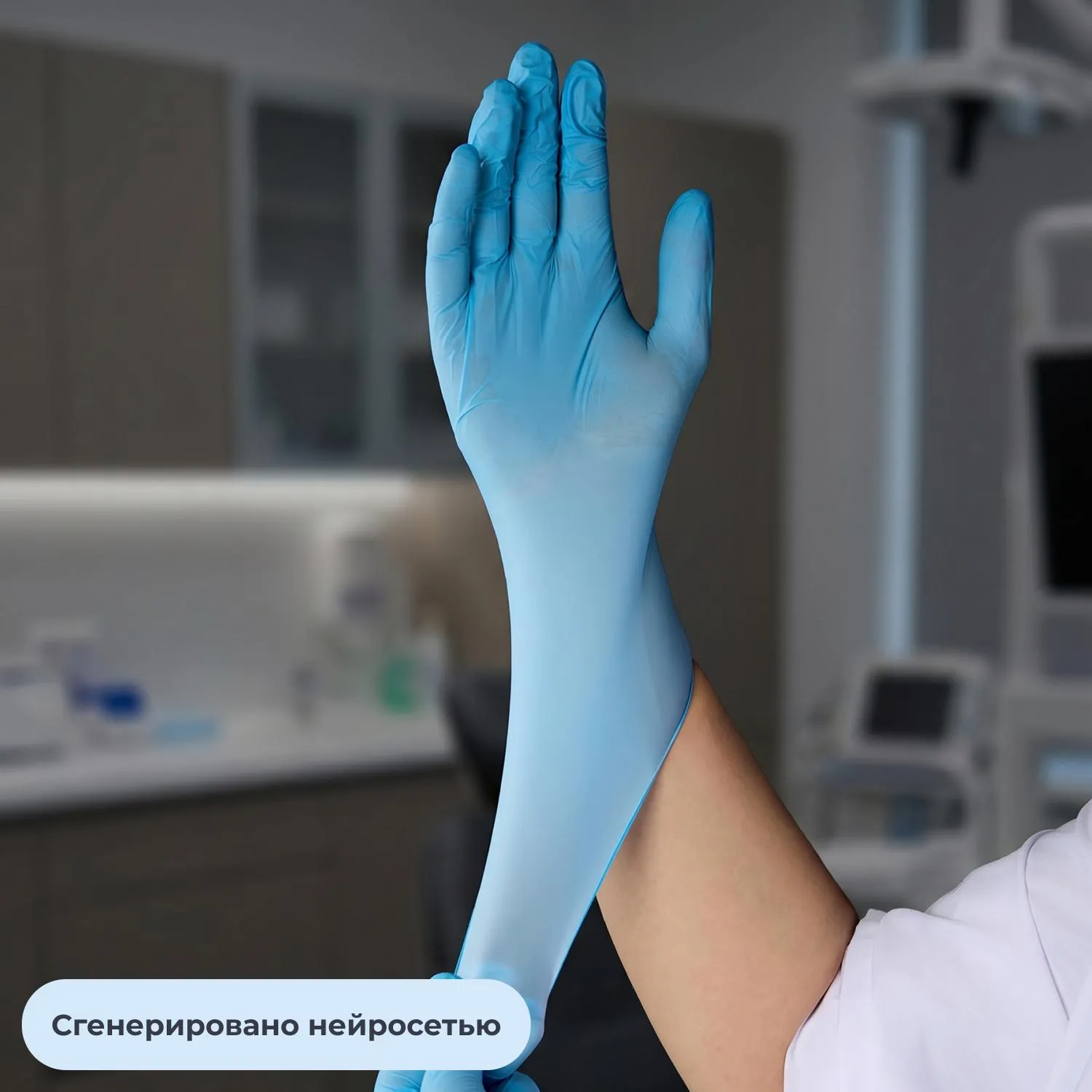 Перчатки медицинские смотровые нитриловые Basic нестерильные неопудренные размер L (8-9) голубые (50 пар/100 штук в упаковке) - Image 2