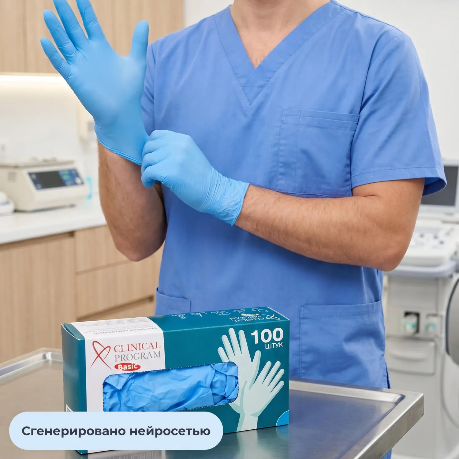 Перчатки медицинские смотровые нитриловые Basic нестерильные неопудренные размер XL (9-10) голубые (50 пар/100 штук в упаковке) - Image 2