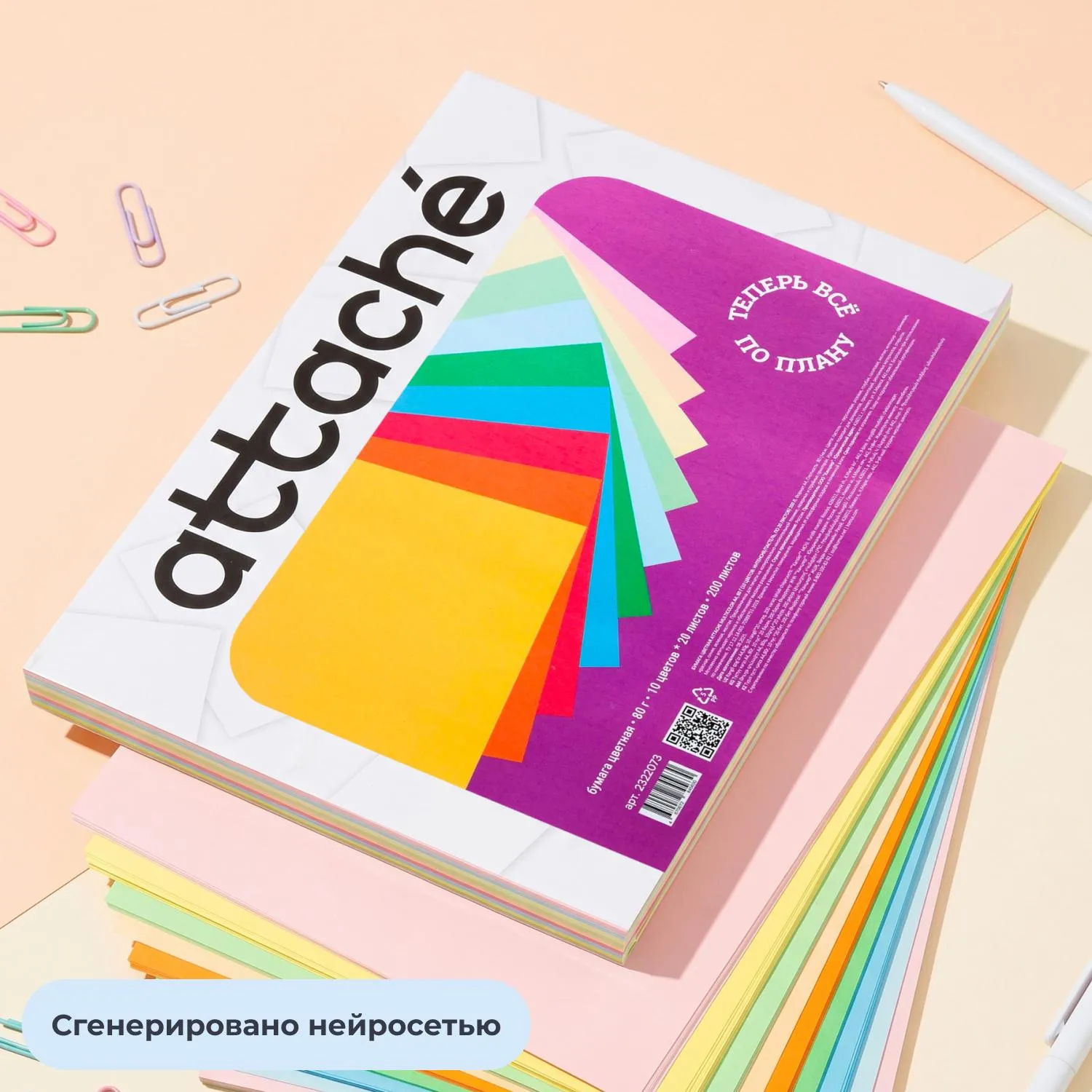 Цветная бумага Attache Multicolor двусторонняя, 200 л., А4 для офиса и дома - Image 5