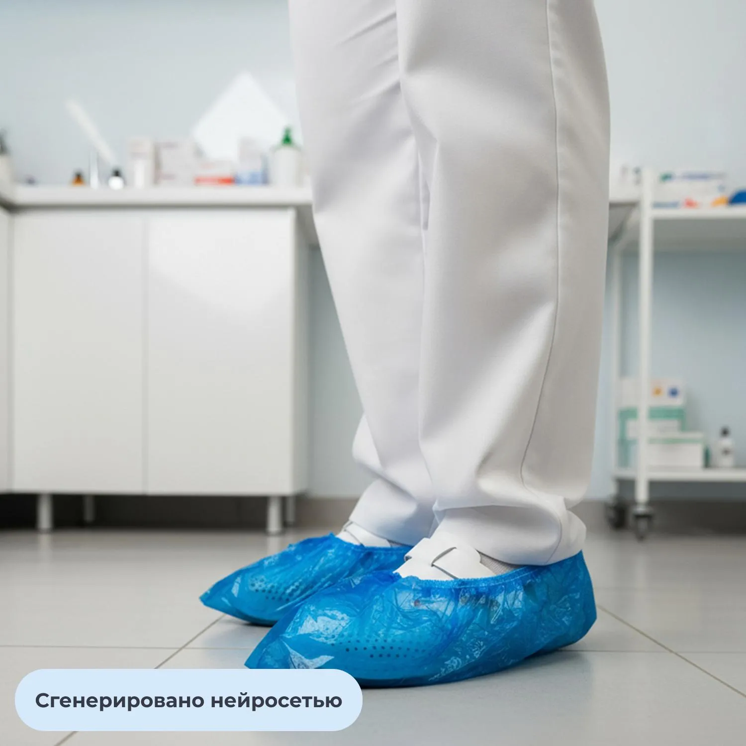 Бахилы одноразовые полиэтиленовые 50 мкм с двойной подошвой синие (50 шт./25 пар в упаковке) - Image 4