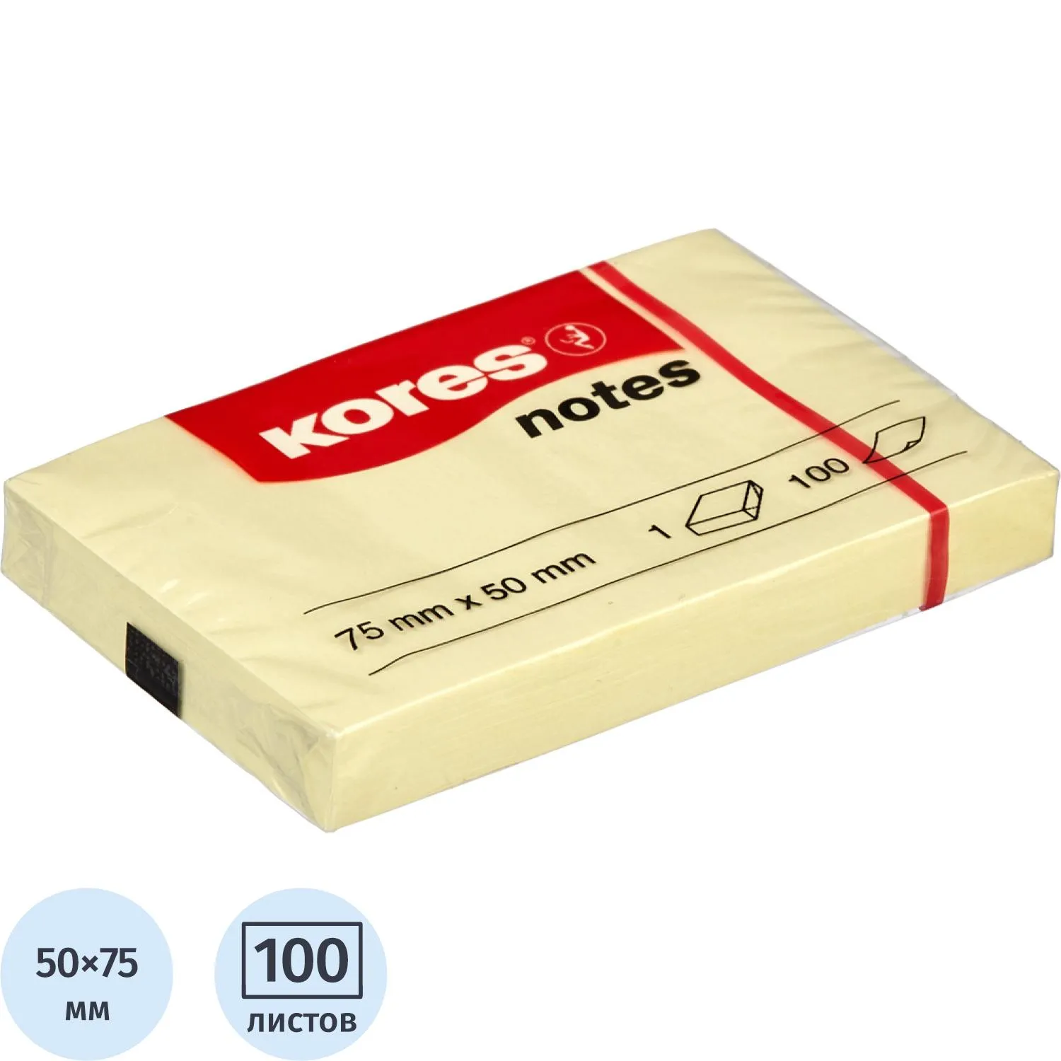 Стикеры Kores 75x50 мм, блок для записей и офиса