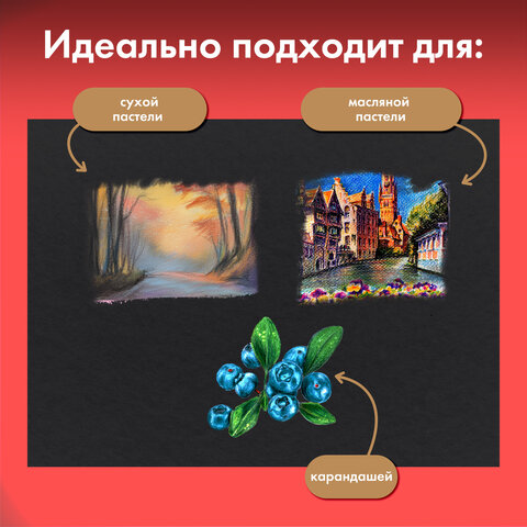 Бумага для пастели ФАКТУРНАЯ, А4, в папке, 15 листов, ЧЕРНАЯ, 270 г/м2, BRAUBERG ART, 117757 - Image 11