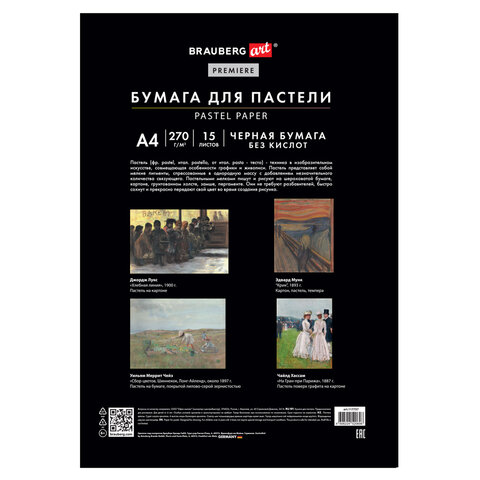 Бумага для пастели ФАКТУРНАЯ, А4, в папке, 15 листов, ЧЕРНАЯ, 270 г/м2, BRAUBERG ART, 117757 - Image 5