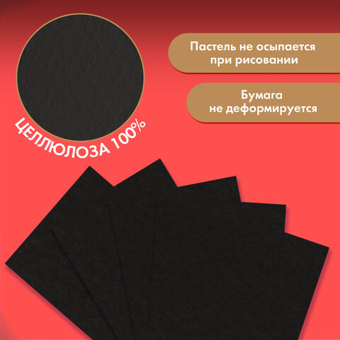 Бумага для пастели ФАКТУРНАЯ, А4, в папке, 15 листов, ЧЕРНАЯ, 270 г/м2, BRAUBERG ART, 117757 - Image 9