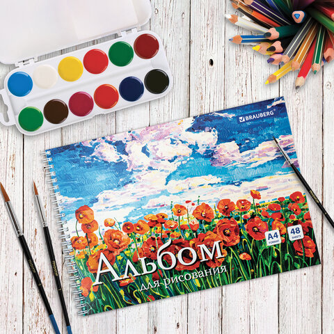 Альбом для рисования, А4, 48 л., гребень, обложка картон, BRAUBERG, 205х290 мм, "Летний пейзаж" (2 вида), 106328 - Image 7