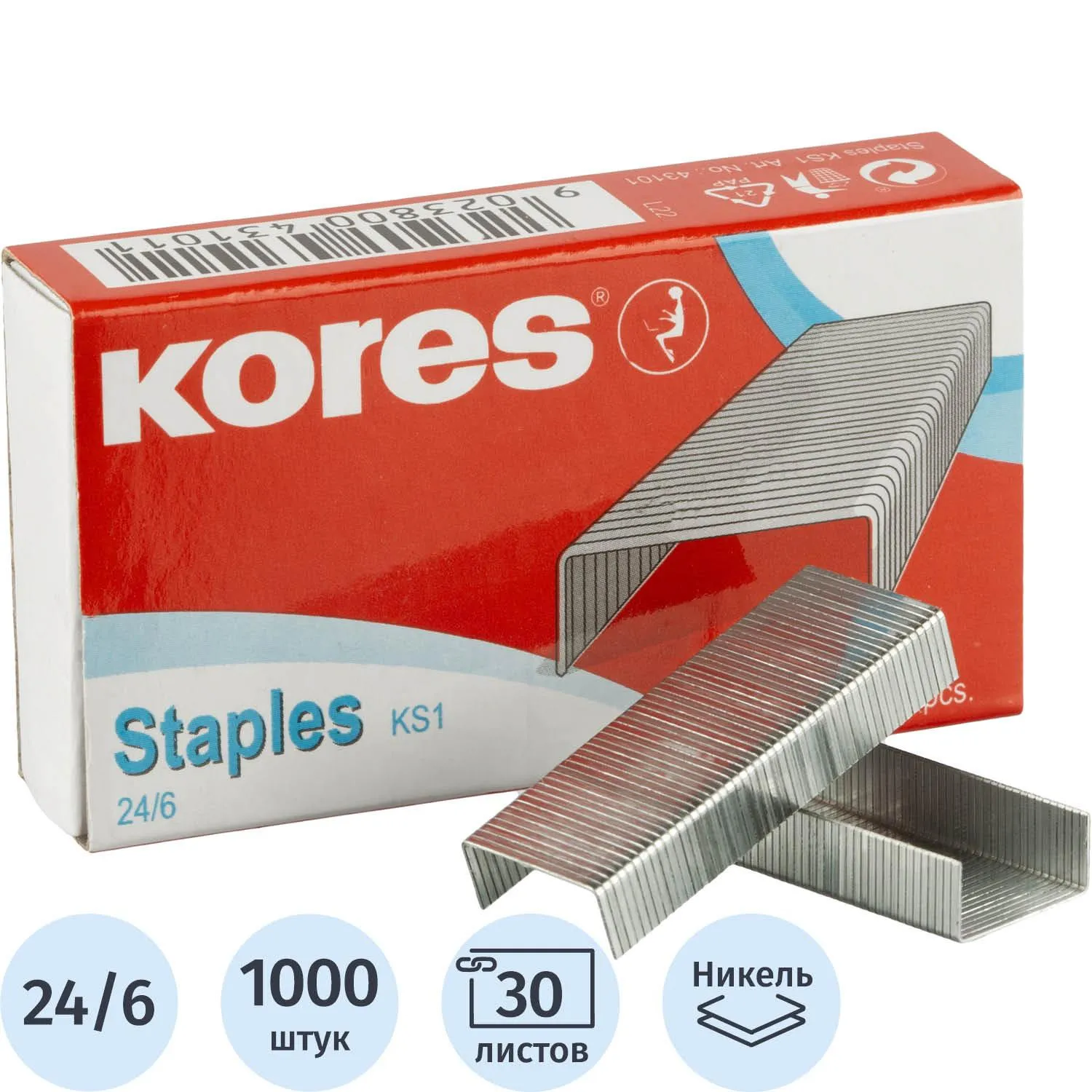 Скобы для степлера Kores №24/6 (никелир., 1000 шт.), опт