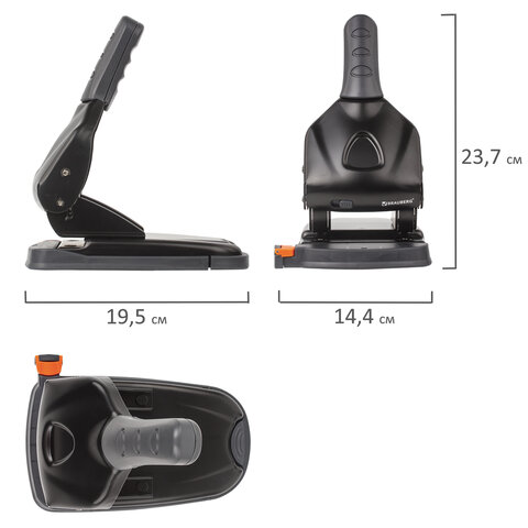 Дырокол металлический МОЩНЫЙ BRAUBERG "Heavy duty" до 65 л., эргономичный, черный, 228496 - Image 5
