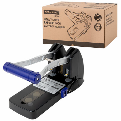 Дырокол металлический МОЩНЫЙ BRAUBERG "EXTRA Heavy duty", до 160 листов, черно-синий, 272722 - Image 3