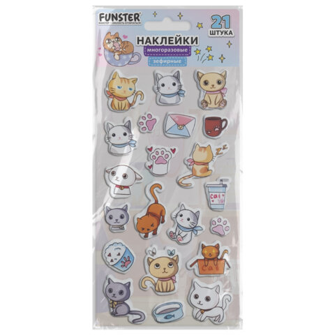 Наклейки зефирные "Котики", 18х9,5 см, ассорти 6 видов, FUNSTER (ФАНСТЕР), 666092 - Image 2