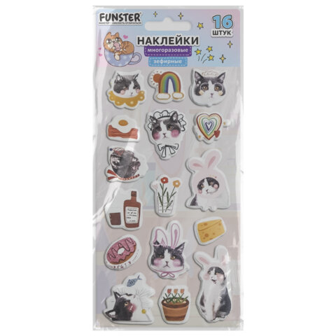 Наклейки зефирные "Котики", 18х9,5 см, ассорти 6 видов, FUNSTER (ФАНСТЕР), 666092 - Image 3