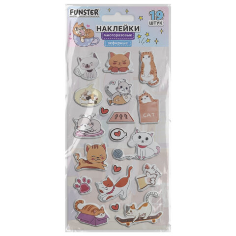 Наклейки зефирные "Котики", 18х9,5 см, ассорти 6 видов, FUNSTER (ФАНСТЕР), 666092 - Image 5