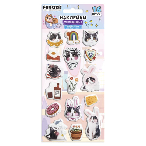 Наклейки зефирные "Котики", 18х9,5 см, ассорти 6 видов, FUNSTER (ФАНСТЕР), 666092 - Image 9