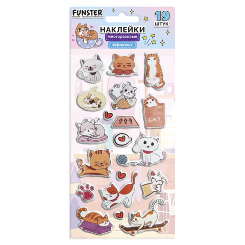 Наклейки зефирные "Котики", 18х9,5 см, ассорти 6 видов, FUNSTER (ФАНСТЕР), 666092 - Image 11
