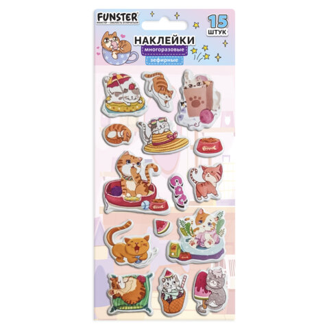 Наклейки зефирные "Котики", 18х9,5 см, ассорти 6 видов, FUNSTER (ФАНСТЕР), 666092 - Image 10