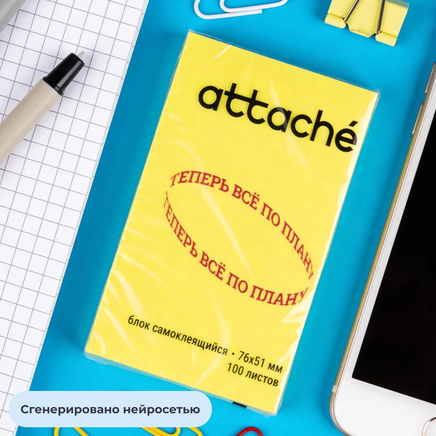 Стикеры Attache Selection 76×51 мм, неоновый жёлтый, 100 листов (без следов клея) - Image 7