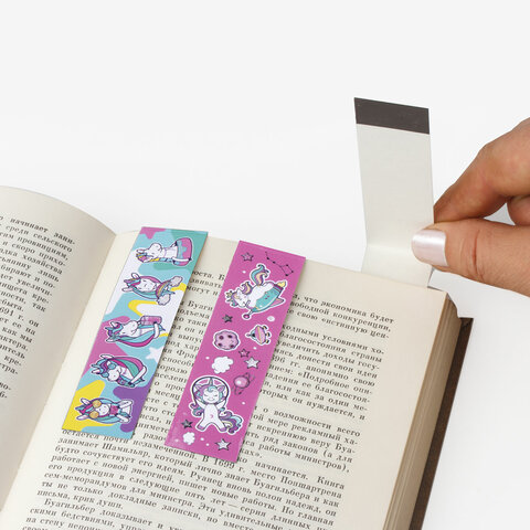 Закладки для книг с магнитом "ЕДИНОРОГИ", набор 6 шт., блестки, 25x196 мм, ЮНЛАНДИЯ, 111638 - Image 4