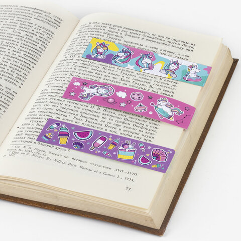 Закладки для книг с магнитом "ЕДИНОРОГИ", набор 6 шт., блестки, 25x196 мм, ЮНЛАНДИЯ, 111638 - Image 5