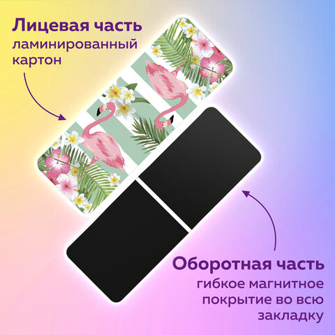 Закладки для книг МАГНИТНЫЕ, "FLAMINGO", набор 6 шт., 35x25 мм, BRAUBERG, 113165 - Image 10