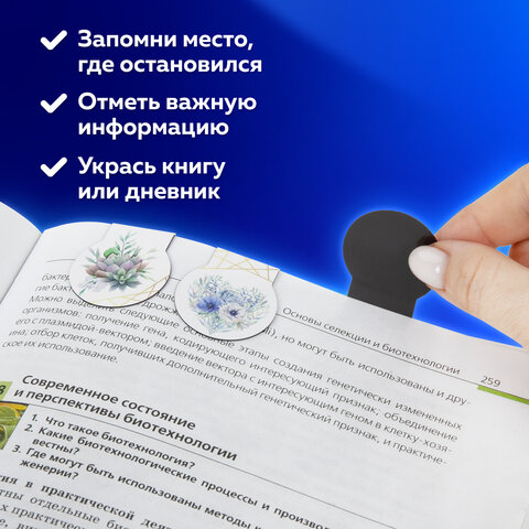 Закладки для книг МАГНИТНЫЕ, "FLOWERS", набор 6 шт., 32х28 мм, BRAUBERG, 113168 - Image 9