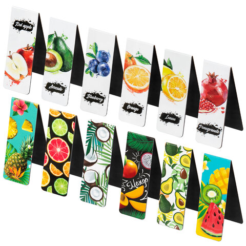 Закладки для книг МАГНИТНЫЕ, "FRUITS", набор 12 шт., 60x20 мм, BRAUBERG, 113173 - Image 11
