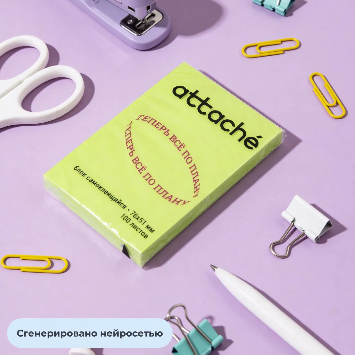 Стикеры Attache Selection 76×51 мм, неоновый зелёный, 100 листов (без следов клея) - Image 9