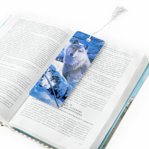 Закладка для книг с линейкой 3D-ОБЪЕМНАЯ BRAUBERG, "Белый волк", с декоративным шнурком, 125752 - Image 5