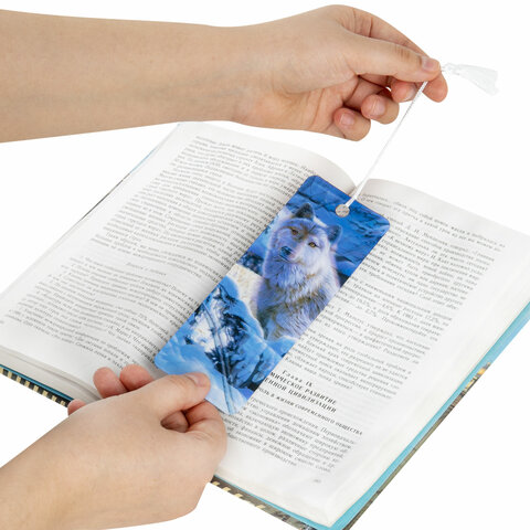 Закладка для книг с линейкой 3D-ОБЪЕМНАЯ BRAUBERG, "Белый волк", с декоративным шнурком, 125752 - Image 6