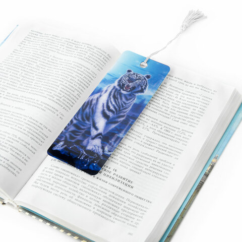 Закладка для книг с линейкой 3D-ОБЪЕМНАЯ BRAUBERG, "Белый тигр", с декоративным шнурком, 125754 - Image 5