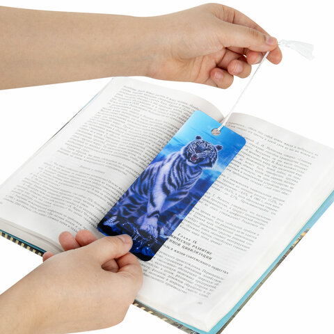 Закладка для книг с линейкой 3D-ОБЪЕМНАЯ BRAUBERG, "Белый тигр", с декоративным шнурком, 125754 - Image 6