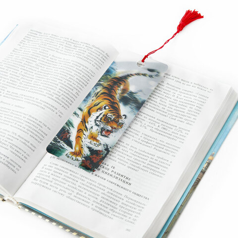 Закладка для книг с линейкой 3D-ОБЪЕМНАЯ BRAUBERG, "Бенгальский тигр", с декоративным шнурком, 125755 - Image 5