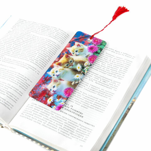 Закладка для книг с линейкой 3D ОБЪЕМНАЯ BRAUBERG, "Котята", с декоративным шнурком-завязкой, 125762 - Image 5