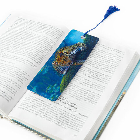 Закладка для книг с линейкой 3D-ОБЪЕМНАЯ BRAUBERG, "Леопард", с декоративным шнурком, 125766 - Image 5